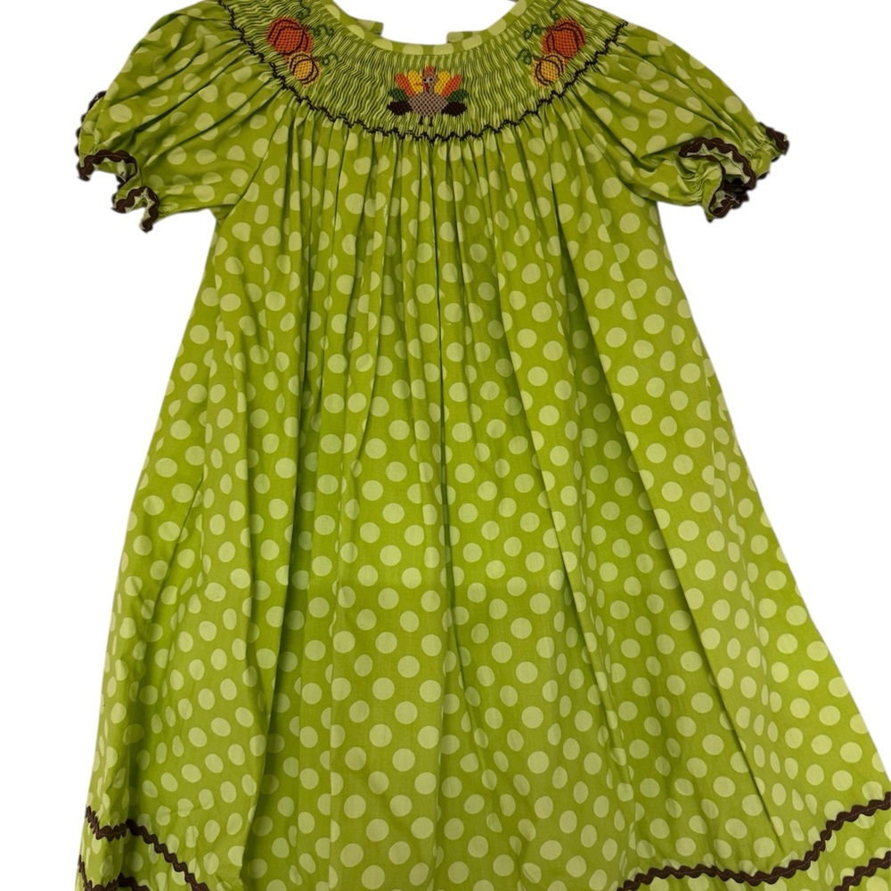 Classic whimsy Smocked Green Polka Dot bishop Dress